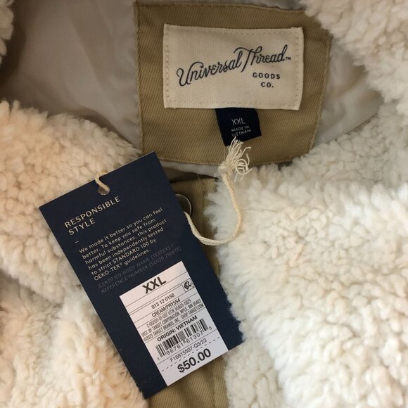 Universal Thread Faux Fur Snap Button Jacket Ivory Size XXL - Picture 5 of 7